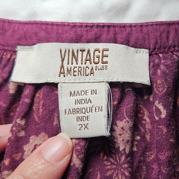 Vintage America Sadie Blouse Womens 2X Purple Floral Embroidered Tassel Boho - Picture 9 of 11